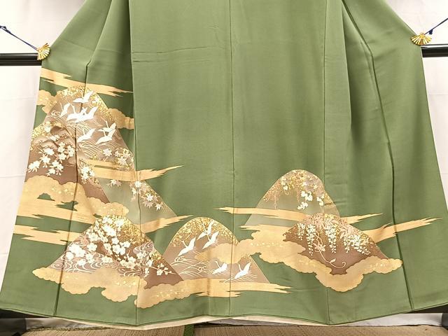平和屋着物■豪華色留袖 刺繍 飛鶴風景文 金彩 銀糸 正絹 逸品 BAAY9231yc