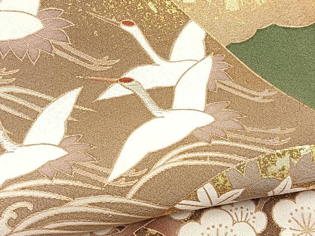 平和屋着物■豪華色留袖 刺繍 飛鶴風景文 金彩 銀糸 正絹 逸品 BAAY9231yc
