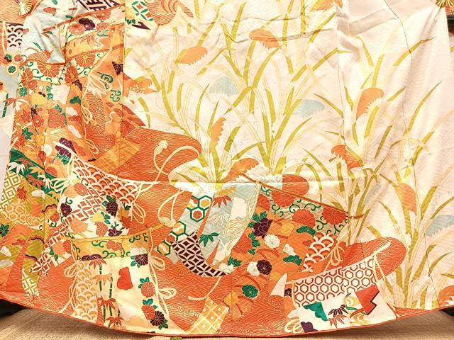 平和屋着物■豪華振袖 駒刺繍 几帳花文 金彩 正絹 逸品 BAAY9261yc