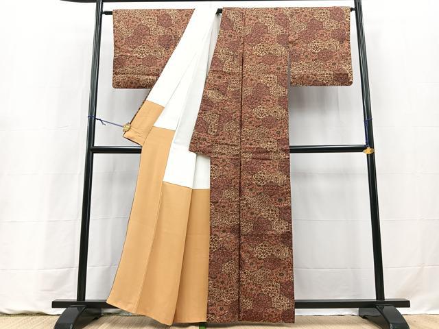 平和屋着物■上質な小紋 紬地 亀甲更紗花文 正絹 逸品 BAAY9275yc