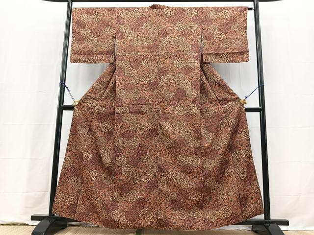 平和屋着物■上質な小紋 紬地 亀甲更紗花文 正絹 逸品 BAAY9275yc