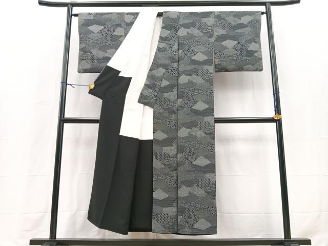 平和屋着物■江戸小紋 寄せ小紋柄 黒地 正絹 逸品 BAAY9281yc