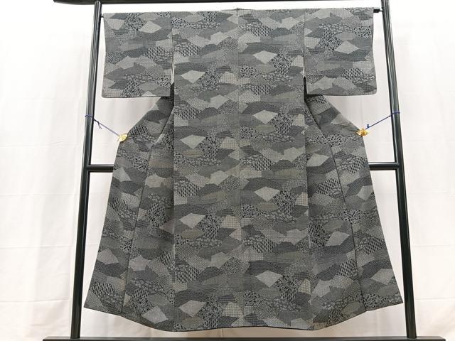 平和屋着物■江戸小紋 寄せ小紋柄 黒地 正絹 逸品 BAAY9281yc