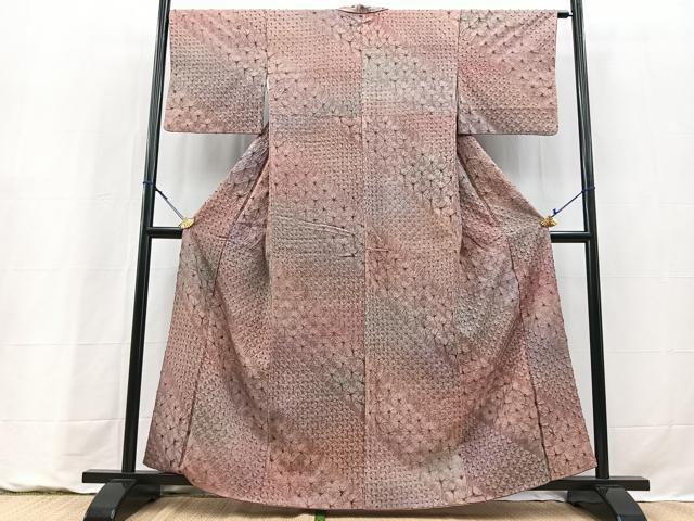 平和屋着物●上質な紬 蜘蛛絞り 正絹 逸品 BAAY9284yc