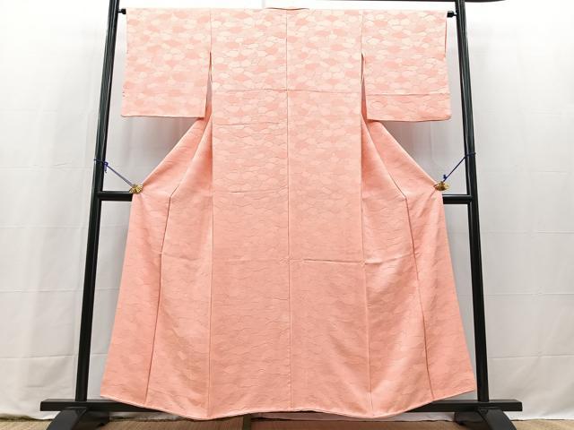 平和屋着物■上質な色無地 石畳地紋 珊瑚色 正絹 逸品 BAAY9285yc
