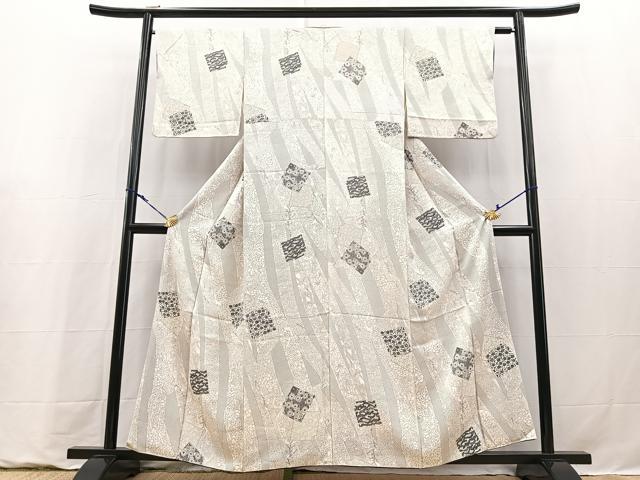 平和屋着物■上質な小紋 破れ色紙花鳥文 正絹 逸品 BAAY9303yc