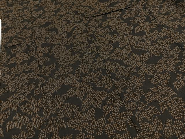 平和屋着物■上質な紬 草花文 黒地 正絹 逸品 未使用 BAAY9313yc