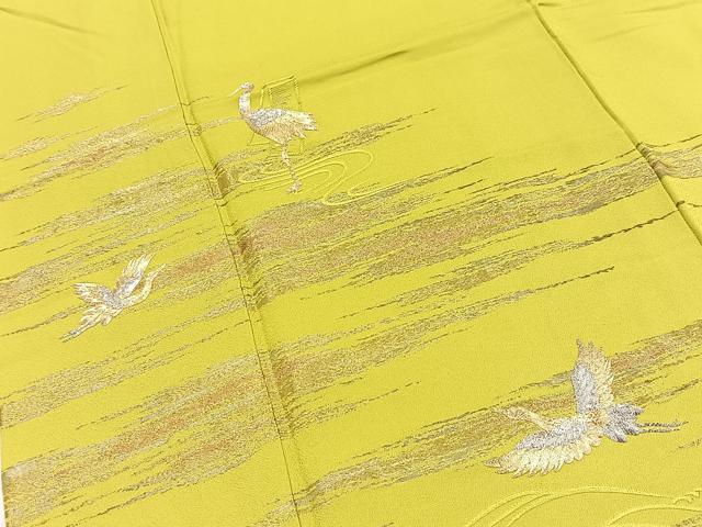 平和屋着物●訪問着 刺繍 飛鶴流水文 金銀糸 若草色 ロング丈 正絹 逸品 BAAY9314yc