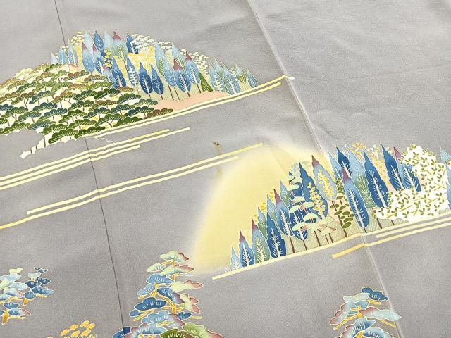 平和屋着物●本加賀友禅作家 押田正義 訪問着 風景樹林文 暈し染め 正絹 逸品 BAAY9316yc