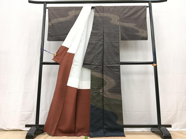 平和屋着物●本場大島紬 訪問着 泥染め 9マルキ エ霞文 工房夢おり謹製 証紙付き 正絹 逸品 未使用 BAAY9323yc