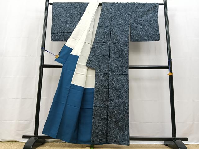 平和屋着物■上質な紬 幾何学文様 正絹 逸品 BAAY9327yc