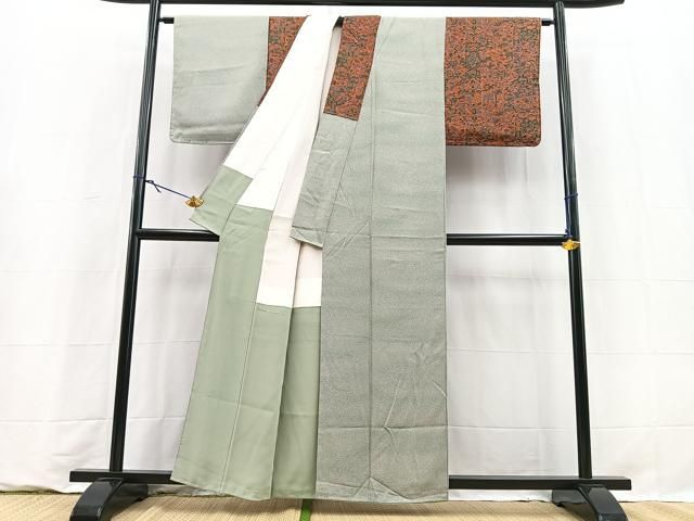 平和屋着物●上質な小紋 肩身替わり 動物更紗花文 正絹 逸品 未使用 BAAY9402yc