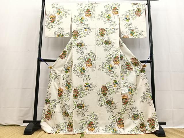 平和屋着物■上質な小紋 仕覆花文 金彩 正絹 逸品 BAAY9405yc