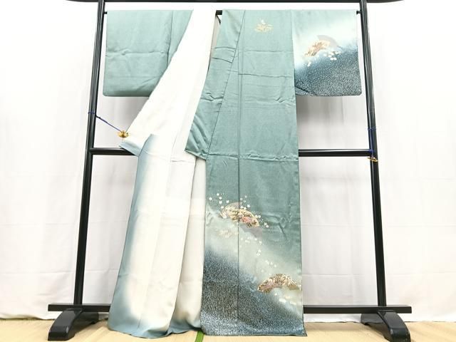 平和屋着物●訪問着 刺繍 地紙花文 暈し染め 金彩 正絹 逸品 BAAY9425yc