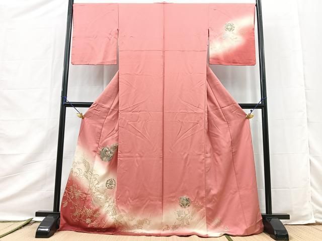 平和屋着物●訪問着 鳳凰更紗花丸文 暈し染め 金銀彩 ロング丈 正絹 逸品 BAAY9506yc