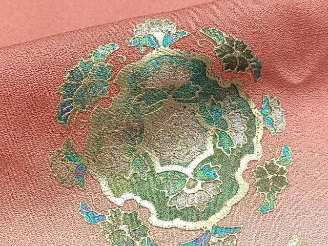 平和屋着物●訪問着 鳳凰更紗花丸文 暈し染め 金銀彩 ロング丈 正絹 逸品 BAAY9506yc
