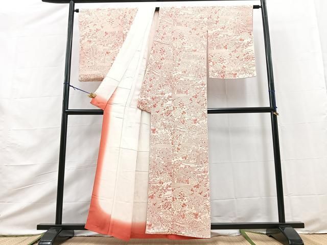 平和屋着物■上質な小紋 流水風景花文 鬼しぼ縮緬 正絹 逸品 未使用 BAAY9523yc