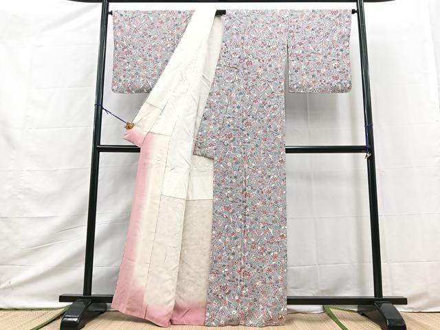 平和屋着物■上質な小紋 型染め 動物更紗花文 正絹 逸品 未使用 BAAY9528yc