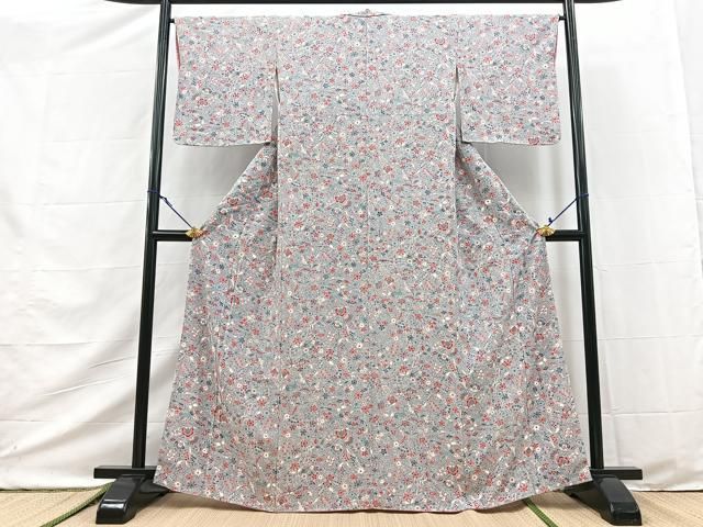 平和屋着物■上質な小紋 型染め 動物更紗花文 正絹 逸品 未使用 BAAY9528yc