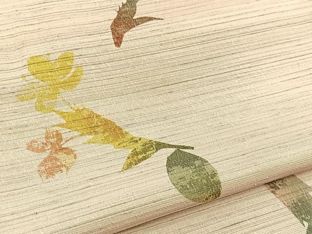 平和屋着物■上質な小紋 紬地 草花シルエット 正絹 逸品 BAAY9533yc