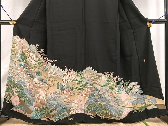 平和屋着物■豪華黒留袖 友禅 作家物 松竹梅風景文 正絹 逸品 BAAY9576yc