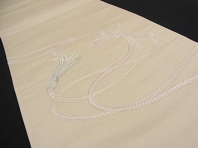 平和屋着物■袋帯 駒刺繍 結び紐 銀糸 逸品 n-bs0025
