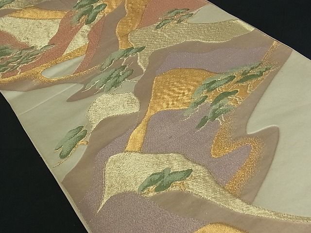平和屋着物■六通柄袋帯 風景松文 金糸 逸品 by0418