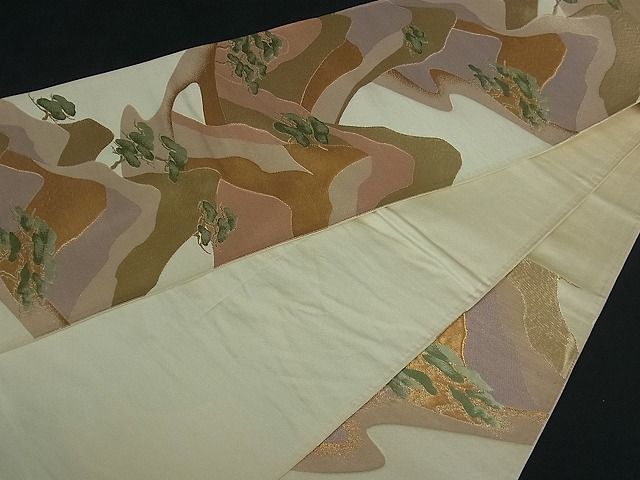 平和屋着物■六通柄袋帯 風景松文 金糸 逸品 by0418