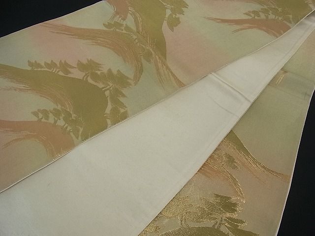 平和屋着物■六通柄袋帯 風景松文 金糸 逸品 by0903