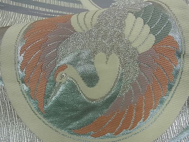 平和屋着物■六通柄袋帯 流水飛鶴花丸文 銀糸 逸品 by0923CC2