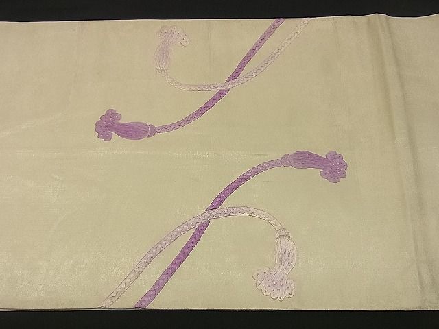 平和屋着物■袋帯 総刺繍 結び紐文 銀糸 逸品 n-by2154