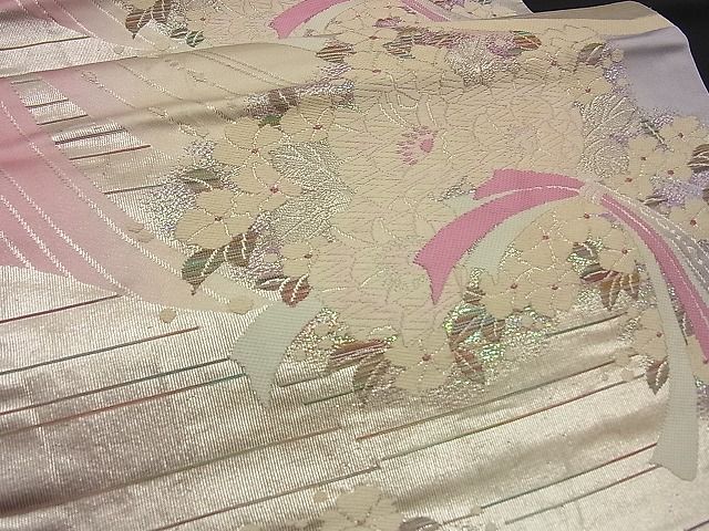 平和屋着物■六通柄袋帯 束ね熨斗草花文 銀糸 逸品 n-by2258