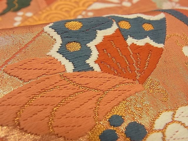平和屋着物■六通柄袋帯 唐織 松川取能衣蝶 金糸 逸品 n-by2273
