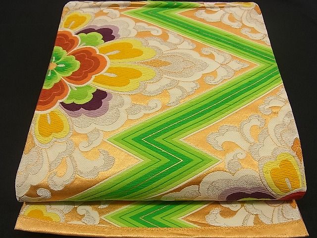 平和屋着物■六通柄袋帯 唐織 松皮菱吉祥花文 金銀糸 逸品 n-by2321