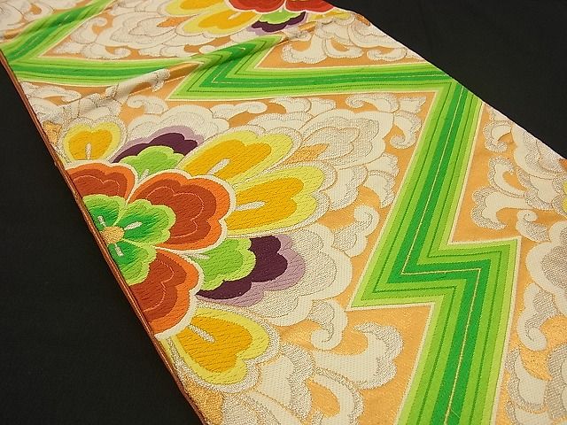 平和屋着物■六通柄袋帯 唐織 松皮菱吉祥花文 金銀糸 逸品 n-by2321