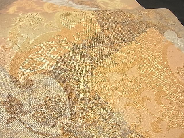 平和屋着物■六通柄袋帯 色紙重ね花唐草文 金銀糸 逸品 n-by2326