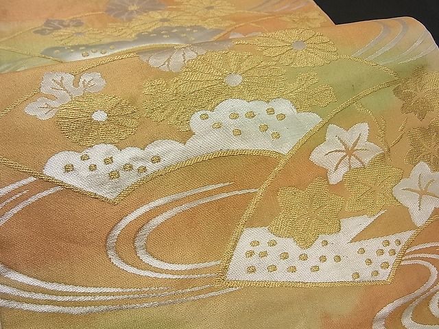 平和屋着物■六通柄袋帯 流水地紙松梅文 金銀糸 逸品 n-by2335