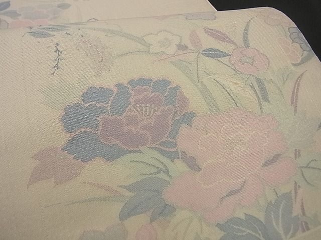 平和屋着物■六通柄袋帯 色紙草花文 銀糸 逸品 n-by2342