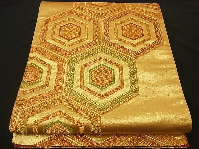 平和屋着物■六通柄袋帯 亀甲文 金糸 逸品 n-by2417
