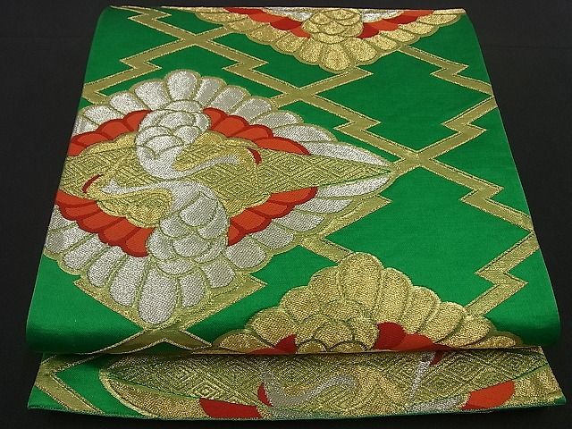 平和屋着物■六通柄袋帯 向かい鶴松皮菱文 金銀糸 逸品 n-by2759