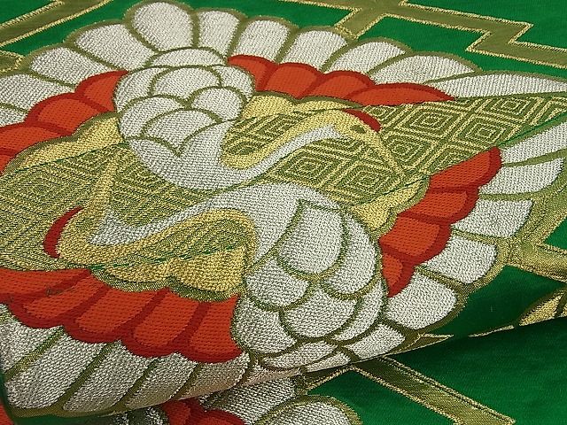 平和屋着物■六通柄袋帯 向かい鶴松皮菱文 金銀糸 逸品 n-by2759