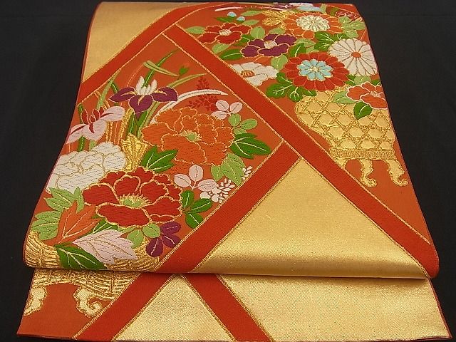平和屋着物■六通柄袋帯 檜垣草花文 金糸 逸品 n-by2761