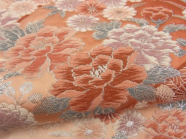 平和屋着物■六通柄袋帯 唐織 地紙孔雀花文 銀糸 逸品 n-by2880