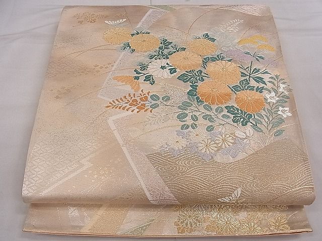 平和屋着物■六通柄袋帯 色紙秋草文 金銀糸 逸品 ca4225