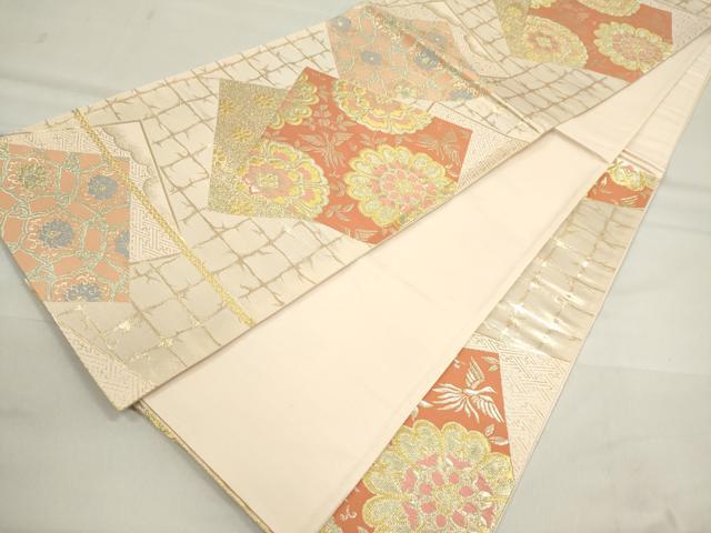 平和屋着物◎六通柄袋帯 色紙重ね花鳥文 金糸 正絹 逸品 CAAI6187ou