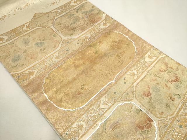 平和屋着物◎六通太鼓柄袋帯 向かい鳥草花文 金銀彩 正絹 逸品 CAAI6189ou