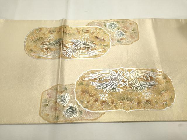 平和屋着物◎六通太鼓柄袋帯 向かい鳥草花文 金銀彩 正絹 逸品 CAAI6189ou