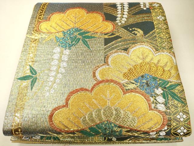平和屋着物●六通柄袋帯 唐織 枝松葉文 金銀糸 逸品 CAAJ0436eg