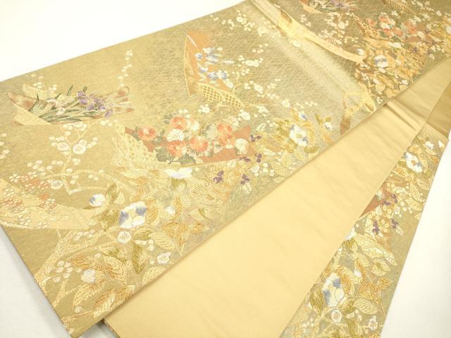平和屋着物●六通柄袋帯 唐織 短冊紋様 引箔錦 金銀糸 正絹 逸品 CAAJ0555eg