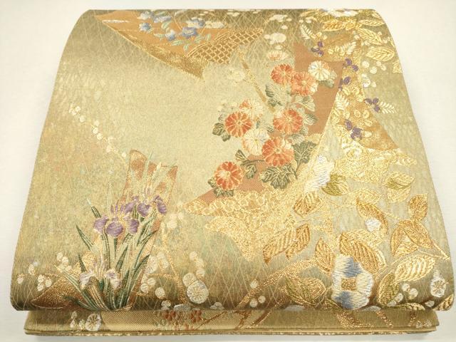 平和屋着物●六通柄袋帯 唐織 短冊紋様 引箔錦 金銀糸 正絹 逸品 CAAJ0555eg